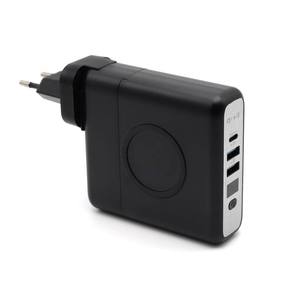 Внешний аккумулятор Gemini с беспроводной зарядкой и сетевым адаптером, 10000 mAh - Внешний аккумулятор Gemini с беспроводной зарядкой и сетевым адаптером, 10000 mAh, черный