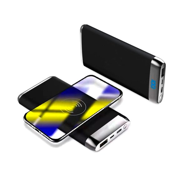 Внешний аккумулятор Wolfrock с беспроводной зарядкой soft-touch покрытием, 10000 mAh, черный - Внешний аккумулятор Wolfrock с беспроводной зарядкой soft-touch покрытием, 10000 mAh, черный