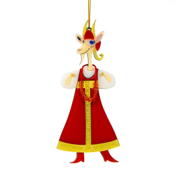Ёлочная игрушка Коза в сарафане - Ёлочная игрушка Коза в сарафане (красный с белым)