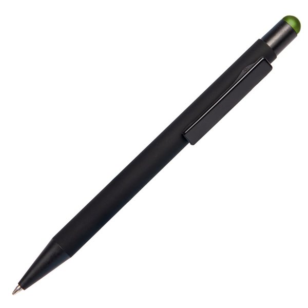 Ручка шариковая FACTOR BLACK со стилусом - Ручка шариковая FACTOR BLACK со стилусом, черный/зеленый, металл, пластик, софт-покрытие