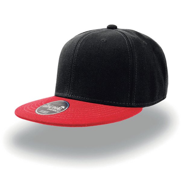Бейсболка SNAP BACK, 6 клиньев, пластиковая застежка - Бейсболка "SNAP BACK", 6 клиньев, пластик. застежка, черный с красным, 100% п/э,100% х/б, 400 гр/м2