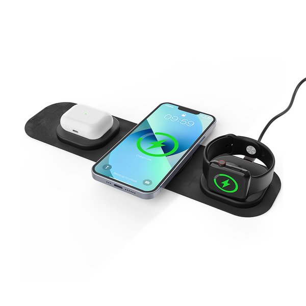Складная беспроводная (15W) зарядная станция "Magic Case" с MagSafe для смартфона, часов и наушников - Складная беспроводная (15W) зарядная станция "Magic Case" с MagSafe для смартфона, часов и наушников черный