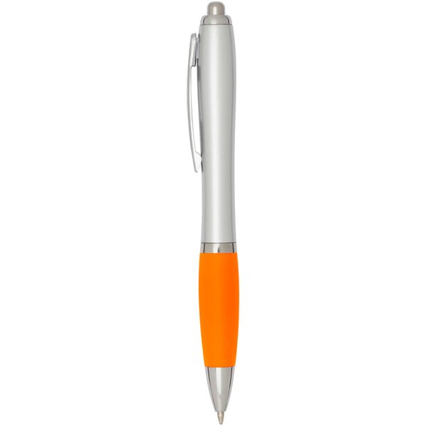 Шариковая ручка Nash RCS из переработанного пластика с серебристым корпусом и цветной ручкой (черные чернила) - Шариковая ручка Nash RCS из переработанного пластика с серебристым корпусом и цветной ручкой (черные чернила)