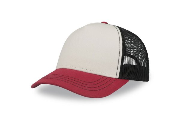Бейсболка RAPPER CANVAS-S, 5 клиньев, пластиковая застёжка - Бейсболка "RAPPER CANVAS-S", 5 клиньев, белый/бордовый/чёрный, пласт.заст., 100% полиэстер, 270 г/м2