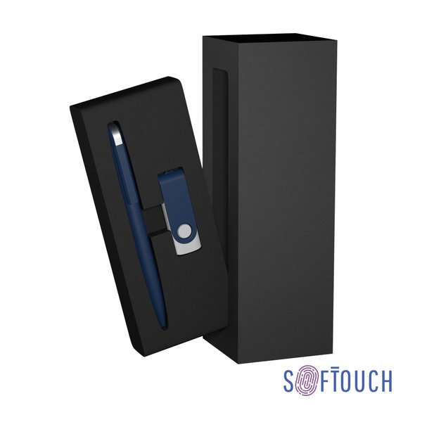 Набор ручка + флеш-карта 16 Гб в футляре, покрытие soft touch - Набор ручка + флеш-карта 16 Гб в футляре, покрытие soft touch темно-синий