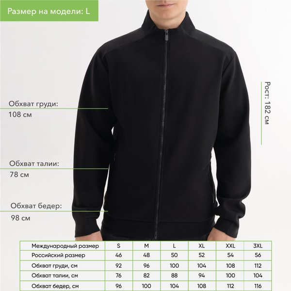 Толстовка на молнии Астин (Astin) черная, размер XXXL