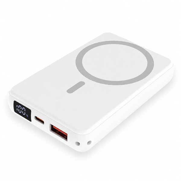 Магнитный внешний аккумулятор Quantum с беспроводной зарядкой (15W), 10000 Mah - Магнитный внешний аккумулятор Quantum с беспроводной зарядкой (15W), 10000 Mah, белый