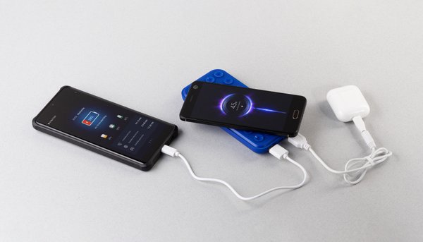 Беспроводное зарядное устройство "Sticky SOFTTOUCH", 10000 mAh с подсветкой логотипа и присосками - Беспроводное зарядное устройство "Sticky SOFTTOUCH", 10000 mAh с подсветкой логотипа и присосками синий