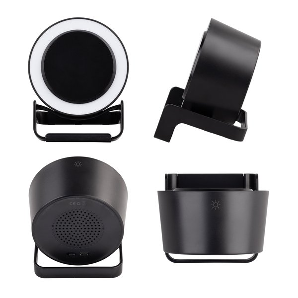 Bluetooth колонка-подставка "Smart Loud" с беспроводным (10W) зарядным устройством, лампой и подсветкой логотипа - Bluetooth колонка-подставка "Smart Loud" с беспроводным (10W) зарядным устройством, лампой и подсветкой логотипа черный