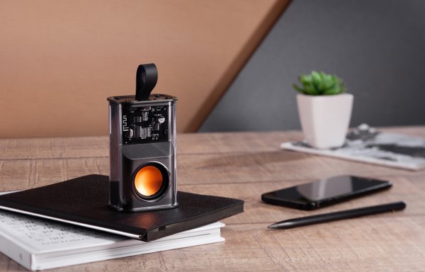 Bluetooth колонка "Hi-Fi" 5Вт с разноцветной подсветкой и прозрачным корпусом - Bluetooth колонка "Hi-Fi" 5Вт с разноцветной подсветкой и прозрачным корпусом черный с оранжевым
