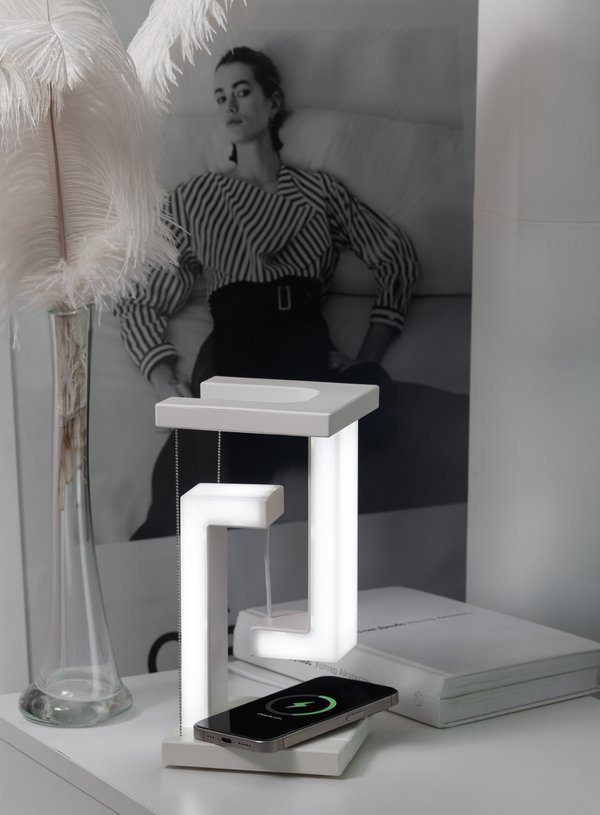 Левитирующая настольная лампа "Twin" с функцией беспроводной зарядки - Левитирующая настольная лампа "Twin" с функцией беспроводной зарядки белый