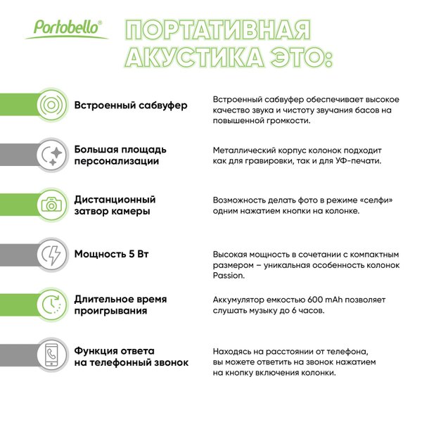 Беспроводная колонка Пэшн (Passion) 80dB 600 mAh (Bluetooth 5.0), синяя