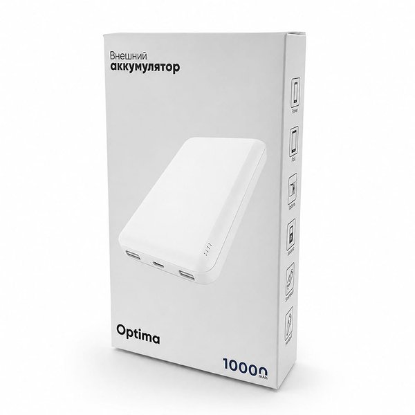 Внешний аккумулятор Optima, 10000 Mah - Внешний аккумулятор Optima, 10000 Mah, белый