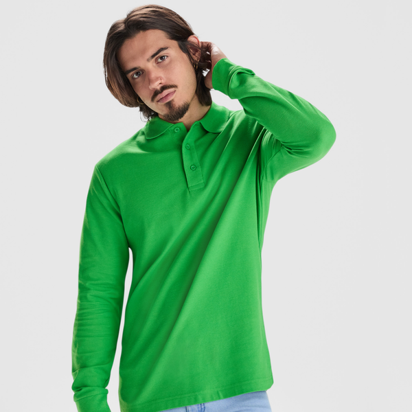 Футболка поло ESTRELLA L/S мужская - Футболка поло ESTRELLA L/S мужская, ТРАВЯНОЙ ЗЕЛЕНЫЙ S