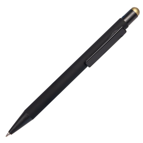 Ручка шариковая FACTOR BLACK со стилусом - Ручка шариковая FACTOR BLACK со стилусом, черный/золотой, металл, пластик, софт-покрытие