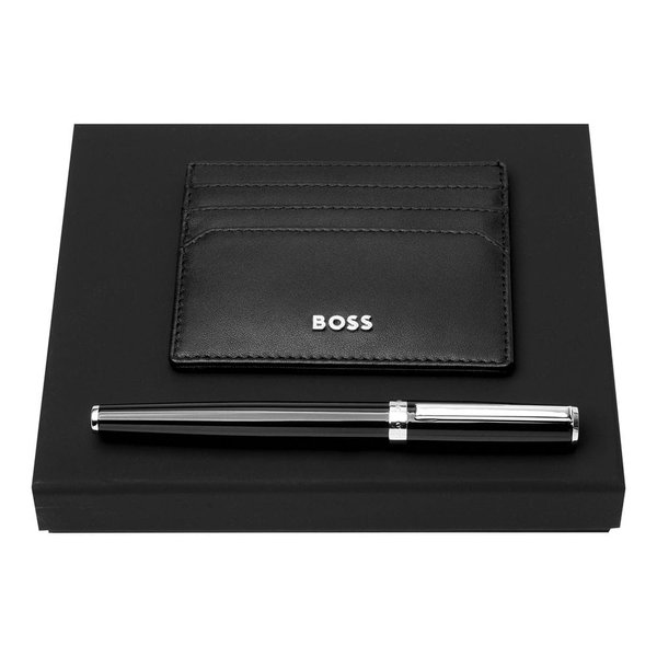 Набор HUGO BOSS черный (ручка-роллер и картхолдер) - Набор HUGO BOSS черный (ручка-роллер и картхолдер)