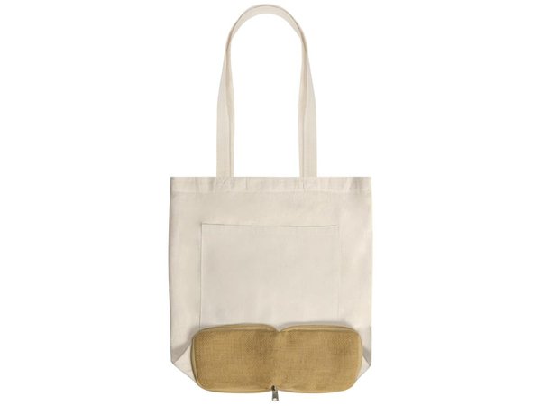 Складная сумка Jute из хлопка и джута с карманом - Складная сумка Jute из хлопка и джута с карманом