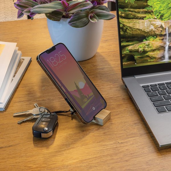 Бамбуковая мини-подставка для телефона Standkey с кольцом для ключей - Бамбуковая мини-подставка для телефона Standkey с кольцом для ключей