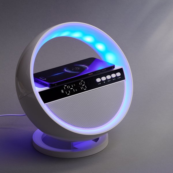 Bluetooth колонка "Smart Orb" 5Вт с беспроводным (15W) ЗУ, лампой, часами, FM радио - Bluetooth колонка "Smart Orb" 5Вт с беспроводным (15W) ЗУ, лампой, часами, FM радио белый