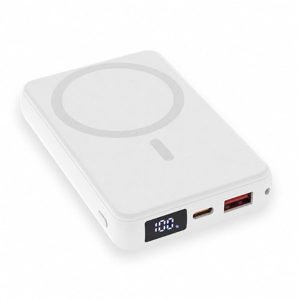 Магнитный внешний аккумулятор Quantum с беспроводной зарядкой (15W), 10000 Mah - Магнитный внешний аккумулятор Quantum с беспроводной зарядкой (15W), 10000 Mah, белый