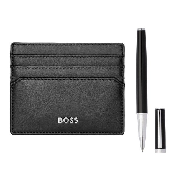 Набор HUGO BOSS черный (ручка-роллер и картхолдер) - Набор HUGO BOSS черный (ручка-роллер и картхолдер)