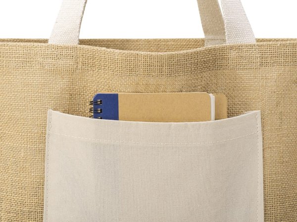 Сумка Jute джутовая с широким дном и карманом - Сумка Jute джутовая с широким дном и карманом