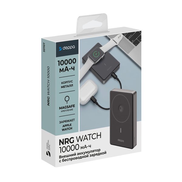 Внешний АКБ NRG Watch 10000 мА-ч, 15Вт, MageSafe - Внешний АКБ NRG Watch 10000 мА-ч, 15Вт, MageSafe