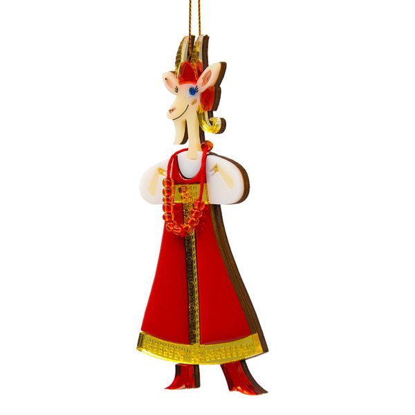 Ёлочная игрушка Коза в сарафане - Ёлочная игрушка Коза в сарафане (красный с белым)