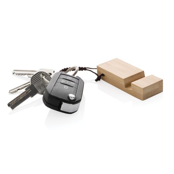 Бамбуковая мини-подставка для телефона Standkey с кольцом для ключей - Бамбуковая мини-подставка для телефона Standkey с кольцом для ключей