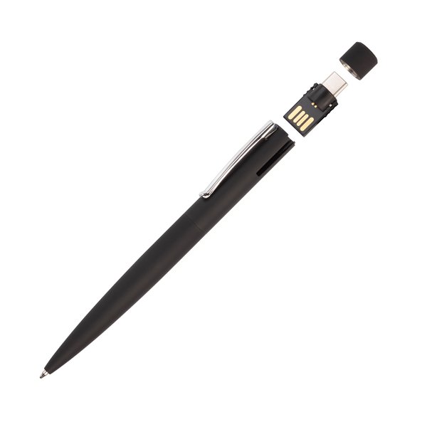 Ручка шариковая "Secret" с флеш-картой OTG 32Gb (USB2.0/Type-C), покрытие soft touch - Ручка шариковая "Secret" с флеш-картой OTG 32Gb (USB2.0/Type-C), покрытие soft touch черный