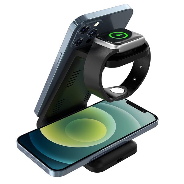 Беспроводное мультизарядное устройство Standy 15W, черный - Беспроводное мультизарядное устройство Standy 15W, черный