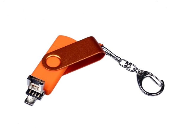 USB 2.0/micro USB/Type-С- флешка на 64 Гб 3-в-1 с поворотным механизмом - USB 2.0/micro USB/Type-С- флешка на 64 Гб 3-в-1 с поворотным механизмом