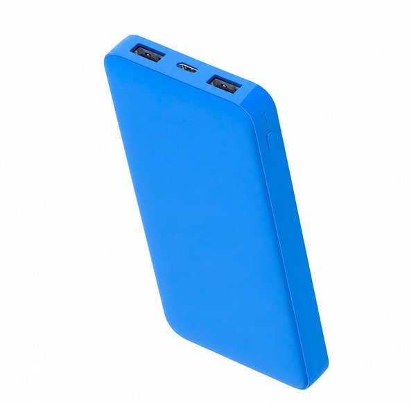 Внешний аккумулятор Polus, 10000 Mah, софт-тач покрытие - Внешний аккумулятор Polus, 10000 Mah, софт-тач покрытие, светло синий