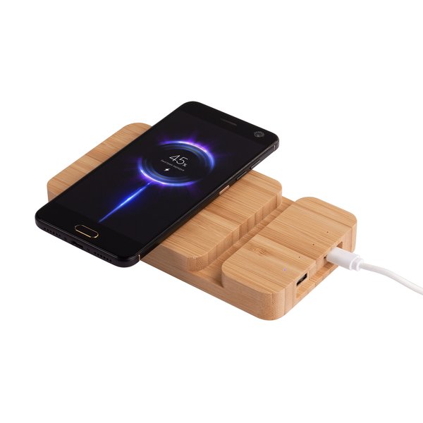 Беспроводное (10W) зарядное устройство "Bamboo Power" 5000 mAh с подставкой под смартфон, бамбук - Беспроводное (10W) зарядное устройство "Bamboo Power" 5000 mAh с подставкой под смартфон, бамбук бежевый