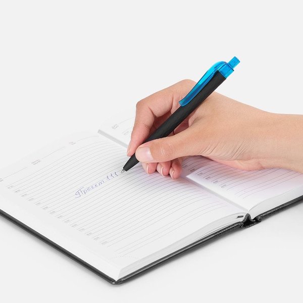 Ручка шариковая Prodir QS01 PRT-T Soft Touch, черная с голубым