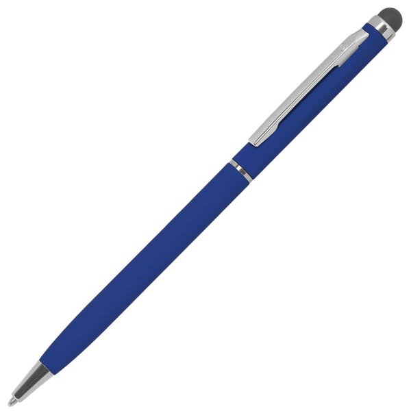 Ручка шариковая со стилусом TOUCHWRITER SOFT, покрытие soft touch - TOUCHWRITER SOFT, ручка шариковая со стилусом для сенсорных экранов, синий/хром, металл/soft-touch