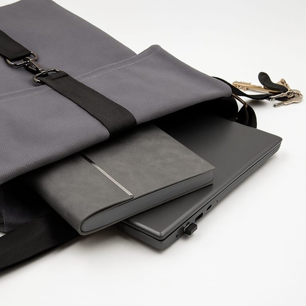 Шоппер Superbag Companion, с тремя отделениями, боковым креплением (карабин) и карманом - Шоппер Superbag Companion, с тремя отделениями, боковым креплением (карабин) и карманом (серый с черным)
