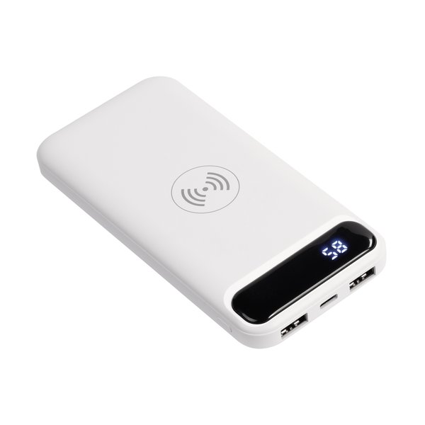 Беспроводное зарядное устройство "Quantum", 10000 mAh с цифровым индикатором заряда - Беспроводное зарядное устройство "Quantum", 10000 mAh с цифровым индикатором заряда белый