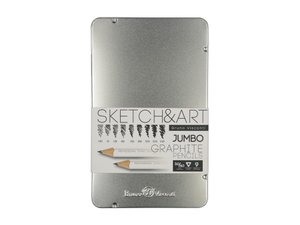 набор из 9 утолщенных чернографитовых карандашей «sketch & art» hb - 14b