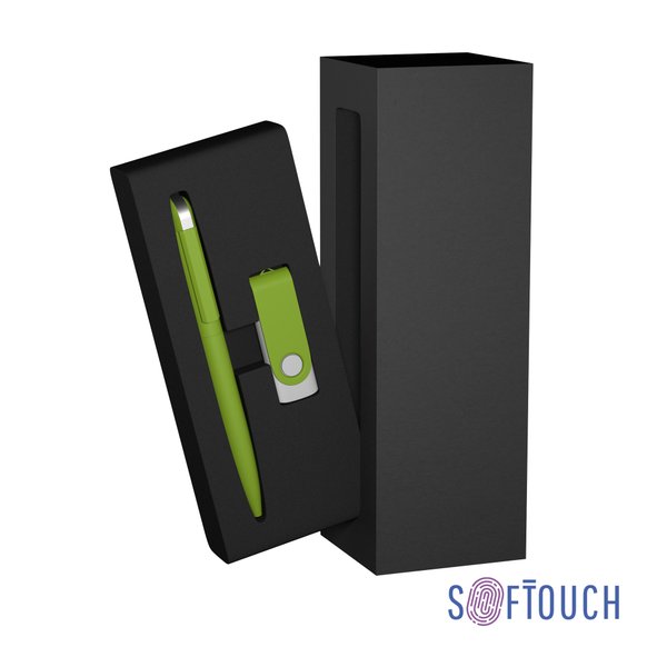 Набор ручка + флеш-карта 16 Гб в футляре, покрытие soft touch - Набор ручка + флеш-карта 16 Гб в футляре, покрытие soft touch зеленое яблоко