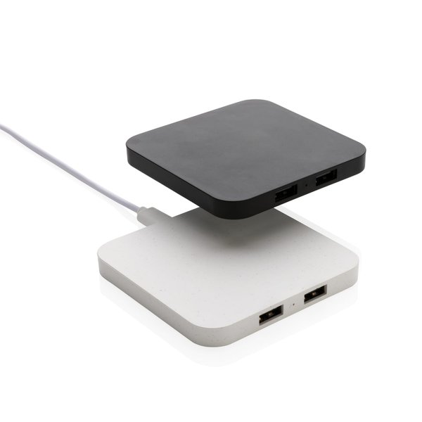 Беспроводная док-станция из переработанного пластика RCS с USB-портами, 10 Вт - Беспроводная док-станция из переработанного пластика RCS с USB-портами, 10 Вт