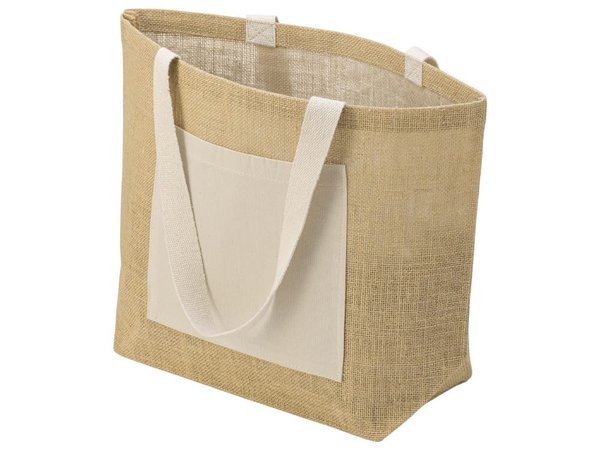 Сумка Jute джутовая с широким дном и карманом - Сумка Jute джутовая с широким дном и карманом