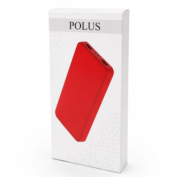 Внешний аккумулятор Polus, 10000 Mah, софт-тач покрытие - Внешний аккумулятор Polus, 10000 Mah, софт-тач покрытие, красный