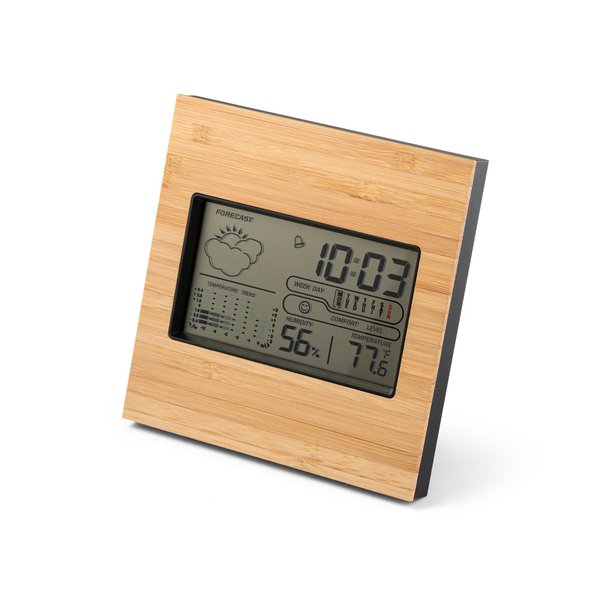 Настольная метеостанция с LCD-экраном из ABS и бамбука BROMLEY - Настольная метеостанция с LCD-экраном из ABS и бамбука BROMLEY