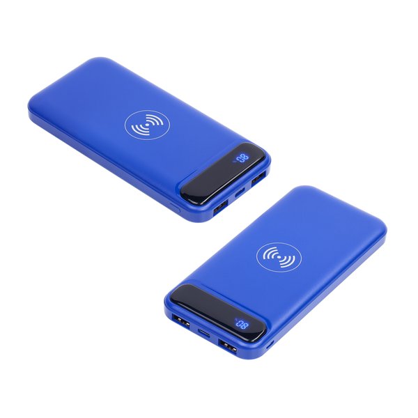 Беспроводное зарядное устройство "Quantum", 10000 mAh с цифровым индикатором заряда - Беспроводное зарядное устройство "Quantum", 10000 mAh с цифровым индикатором заряда синий