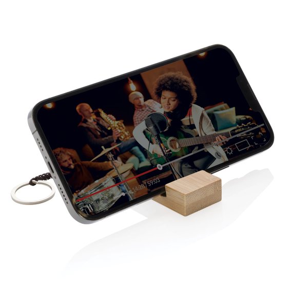 Бамбуковая мини-подставка для телефона Standkey с кольцом для ключей - Бамбуковая мини-подставка для телефона Standkey с кольцом для ключей