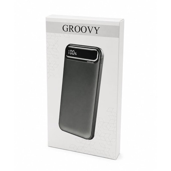 Внешний аккумулятор Groovy 10000 Mah с быстрой зарядкой, черный - Внешний аккумулятор Groovy 10000 Mah с быстрой зарядкой, черный