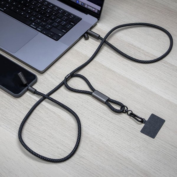 Шнурок-держатель для телефона с зарядным кабелем USB-C на USB-C/Lightning «Lany Eco Charge» - Шнурок-держатель для телефона с зарядным кабелем USB-C на USB-C/Lightning «Lany Eco Charge»