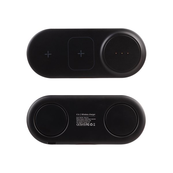 Настольная беспроводная (15W) зарядная станция "Blacksmith" с bluetooth колонкой с подсветкой логотипа - Настольная беспроводная (15W) зарядная станция "Blacksmith" с bluetooth колонкой с подсветкой логотипа черный