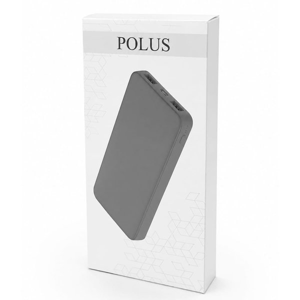 Внешний аккумулятор Polus, 10000 Mah, софт-тач покрытие - Внешний аккумулятор Polus, 10000 Mah, софт-тач покрытие, серый